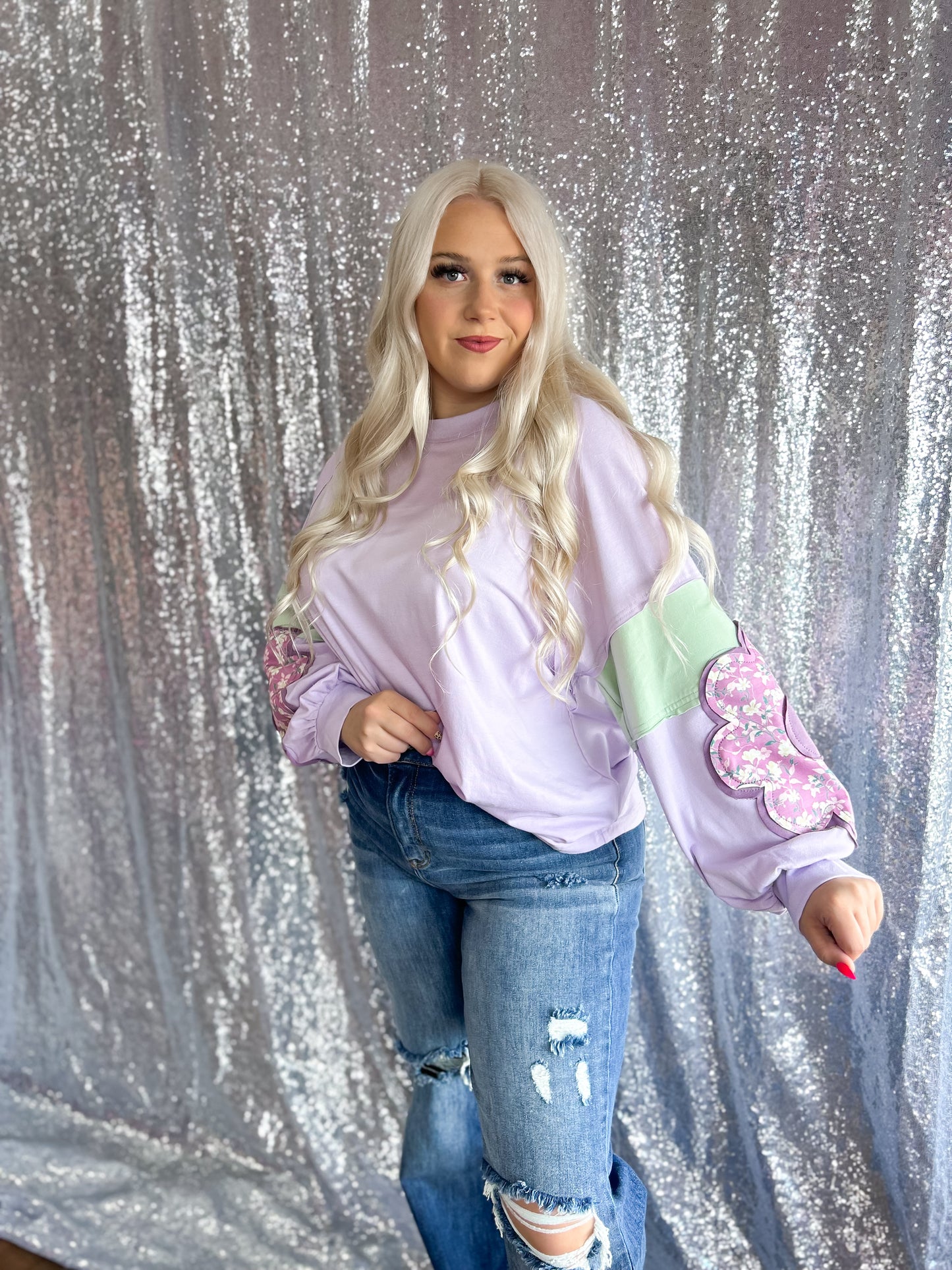 Groovy Lavender Patchwork Sleeve Top