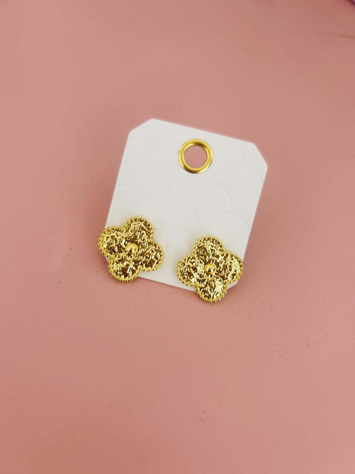 Large Gold Clover Stud Earrings