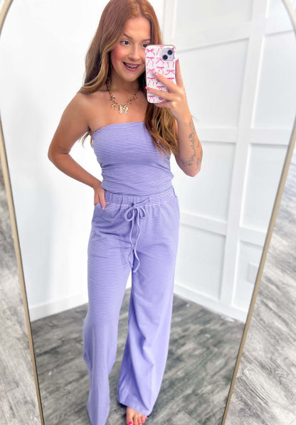 Violet & Navy Striped Tube Top Set
