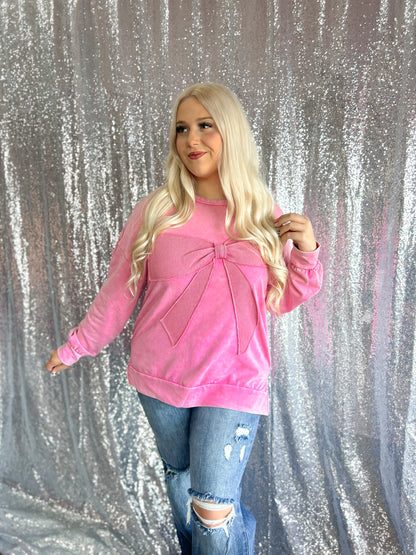 Pink Bowtiful Mineral Wash Crewneck