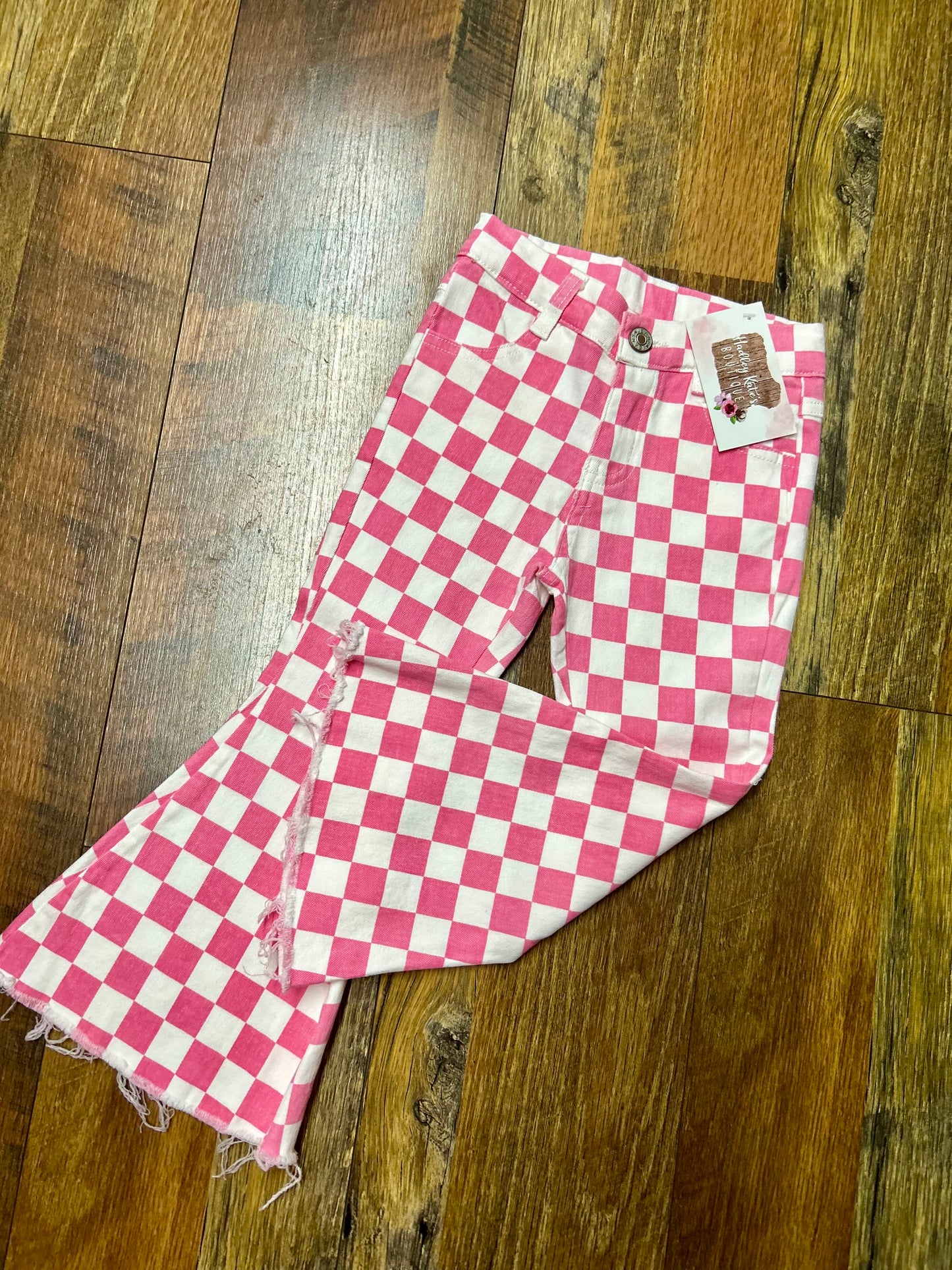 Pink Checker Denim Bell Bottoms