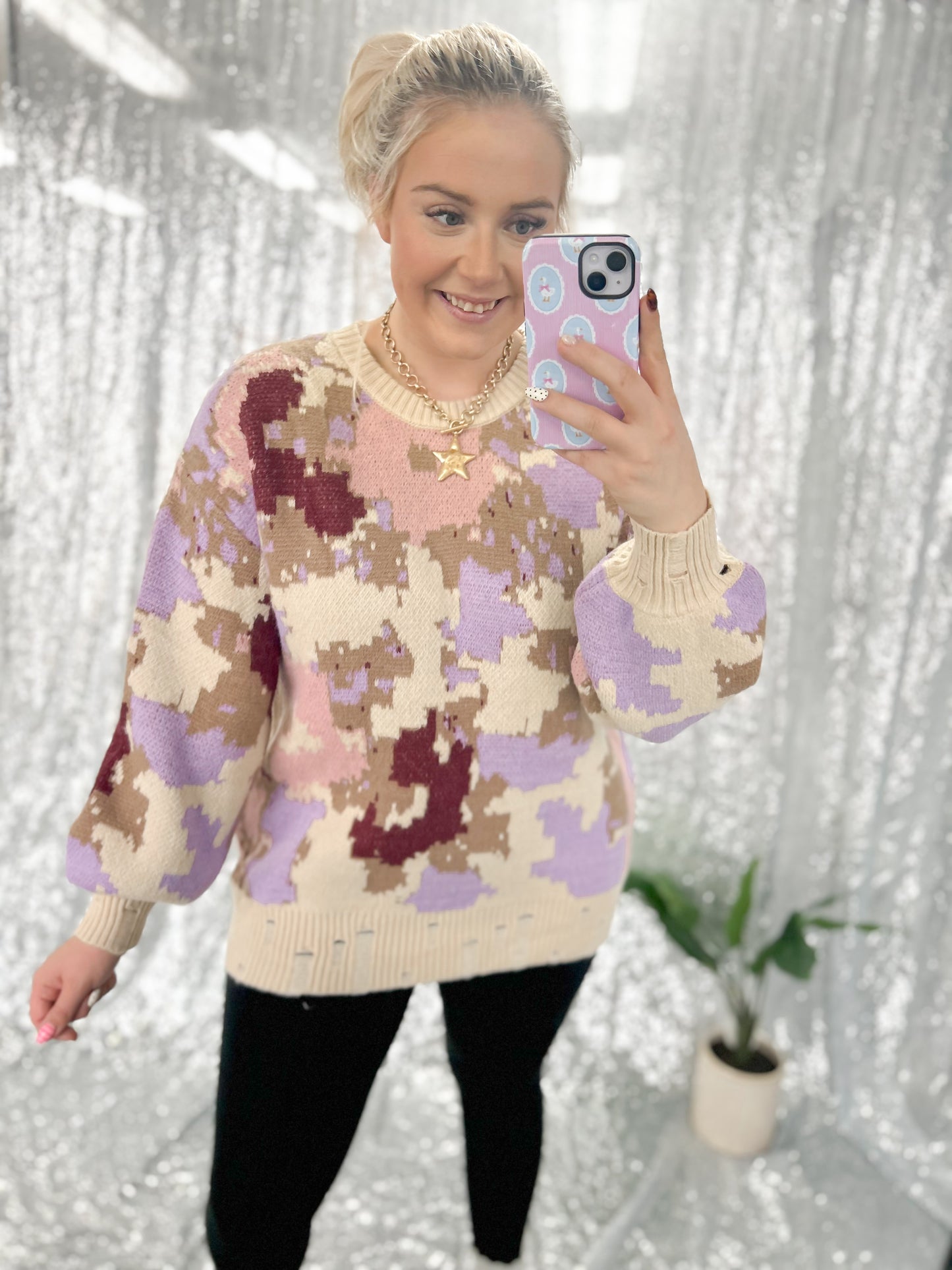 Lavender Watercolor Knit Sweater