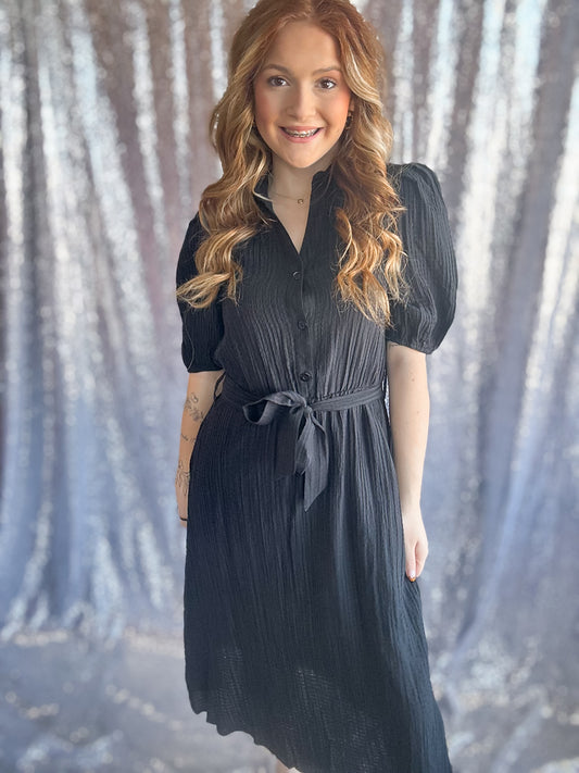 Black Synched Bow Dress