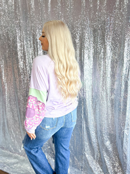 Groovy Lavender Patchwork Sleeve Top