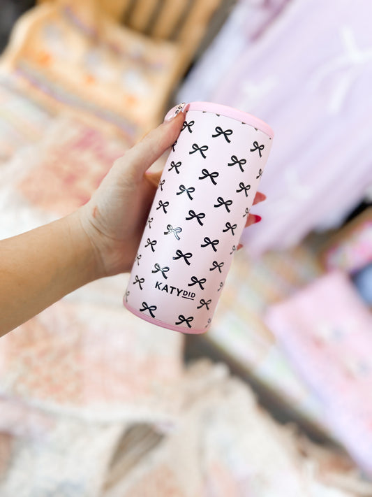 Black & Pink Bows 12oz Slim Can Cooler