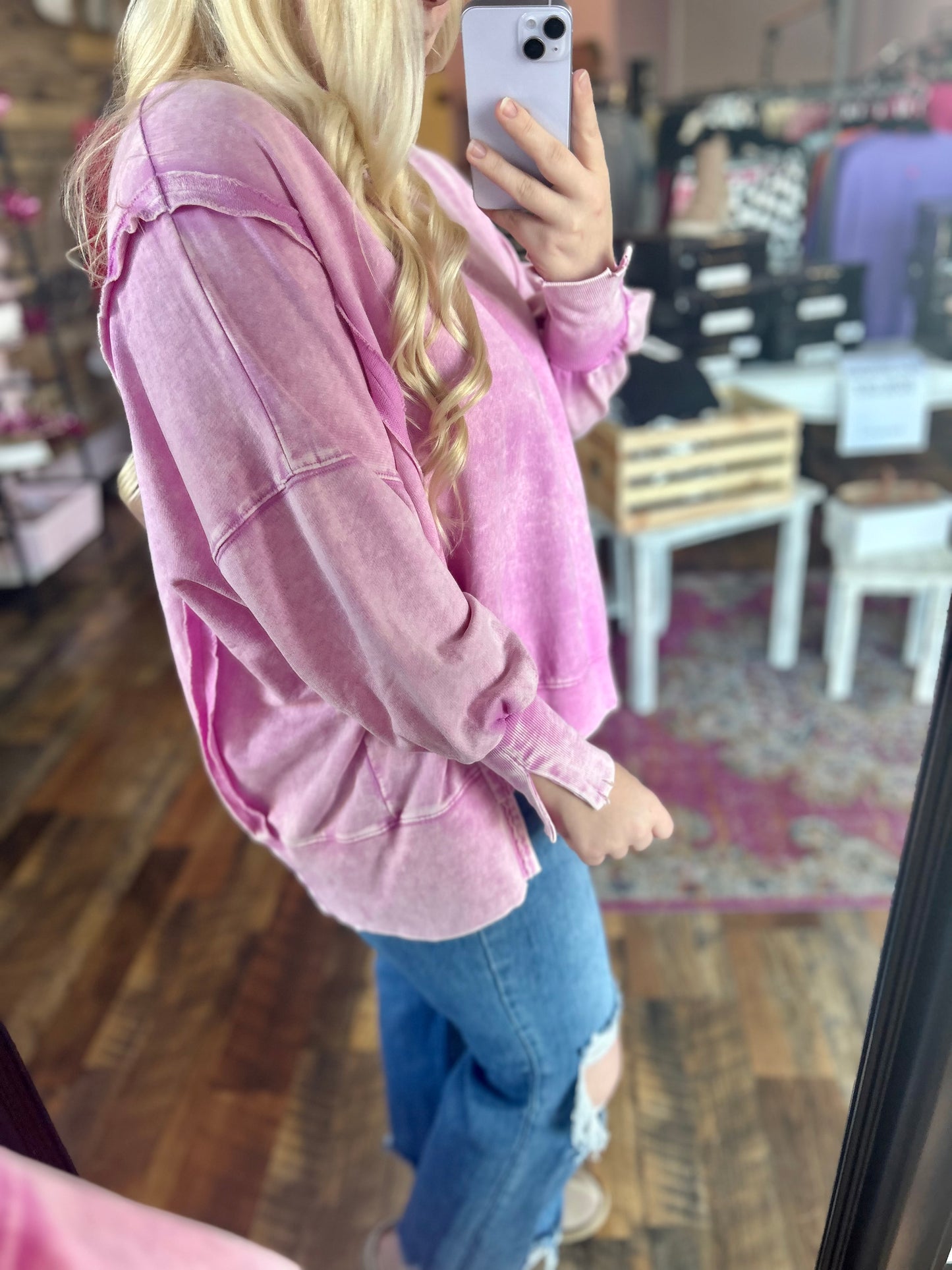 Oversized Acid Wash Crewneck (Baby Pink)