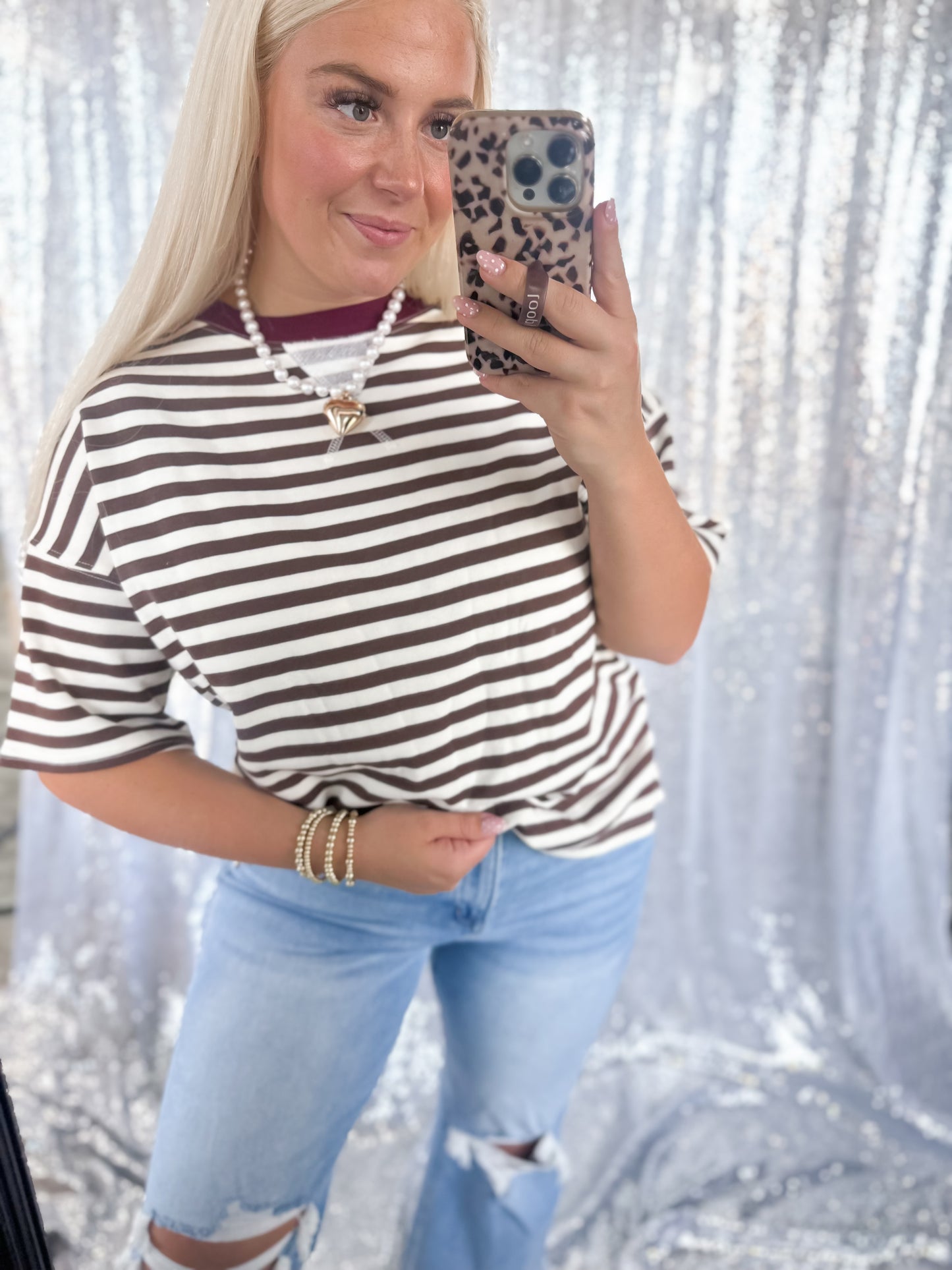Brown & Burgundy Striped Colorblock Top