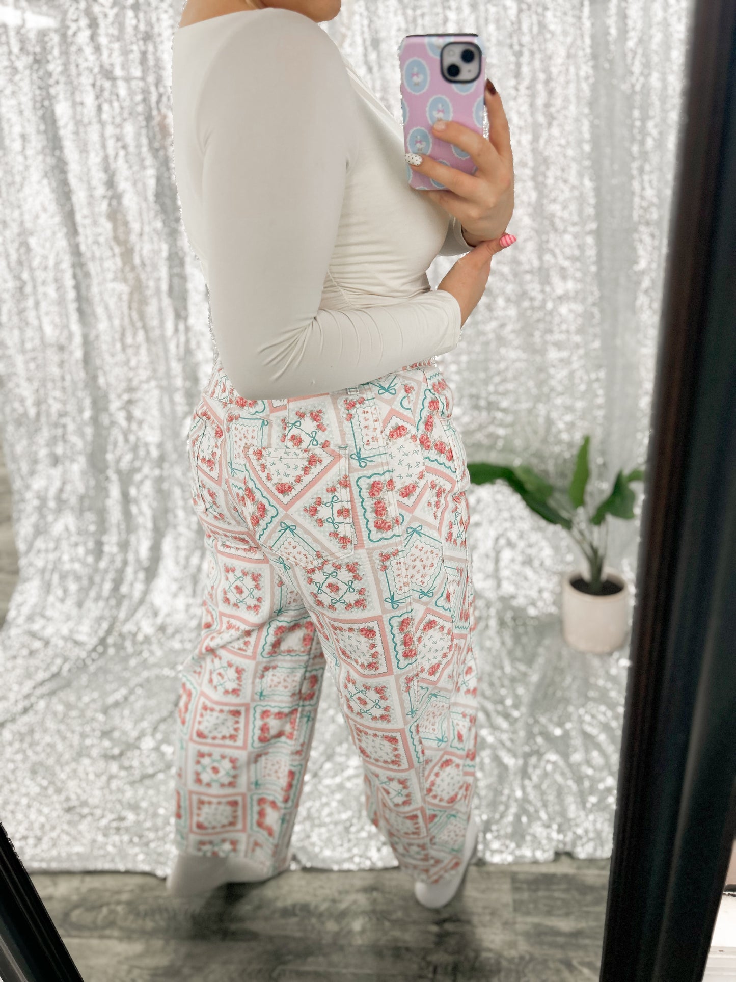 Rose Coquette Patchwork Barrel Jeans