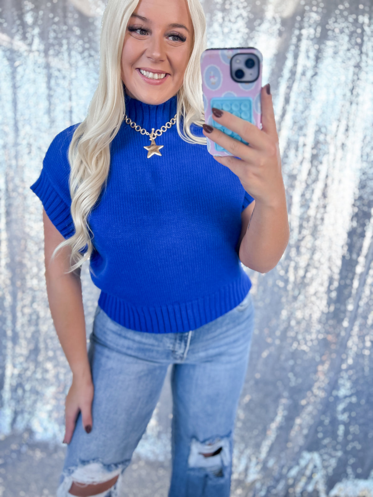 Royal Blue Mockneck Sweater Top