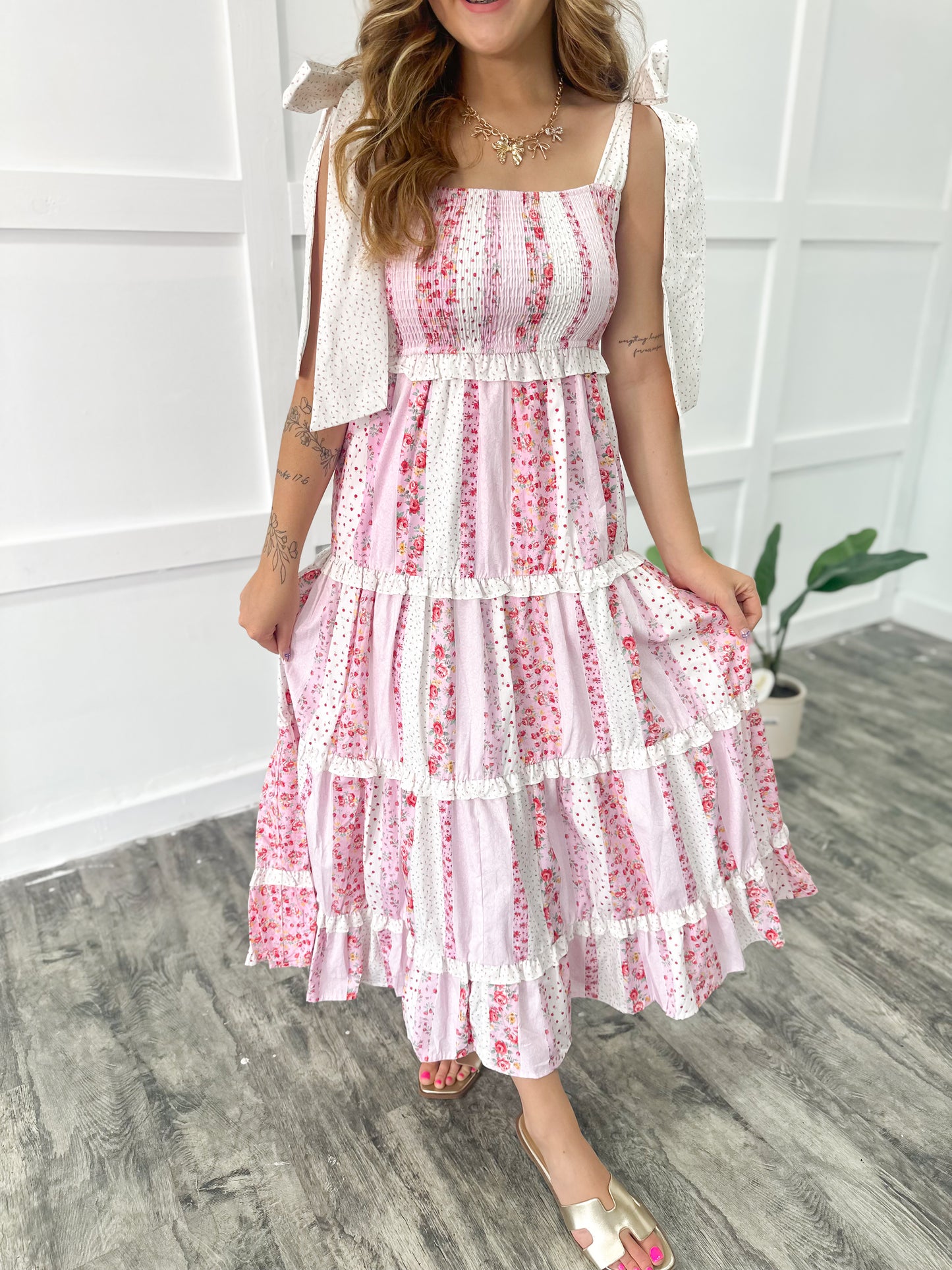 Pink Pressed Petals Maxi Dress