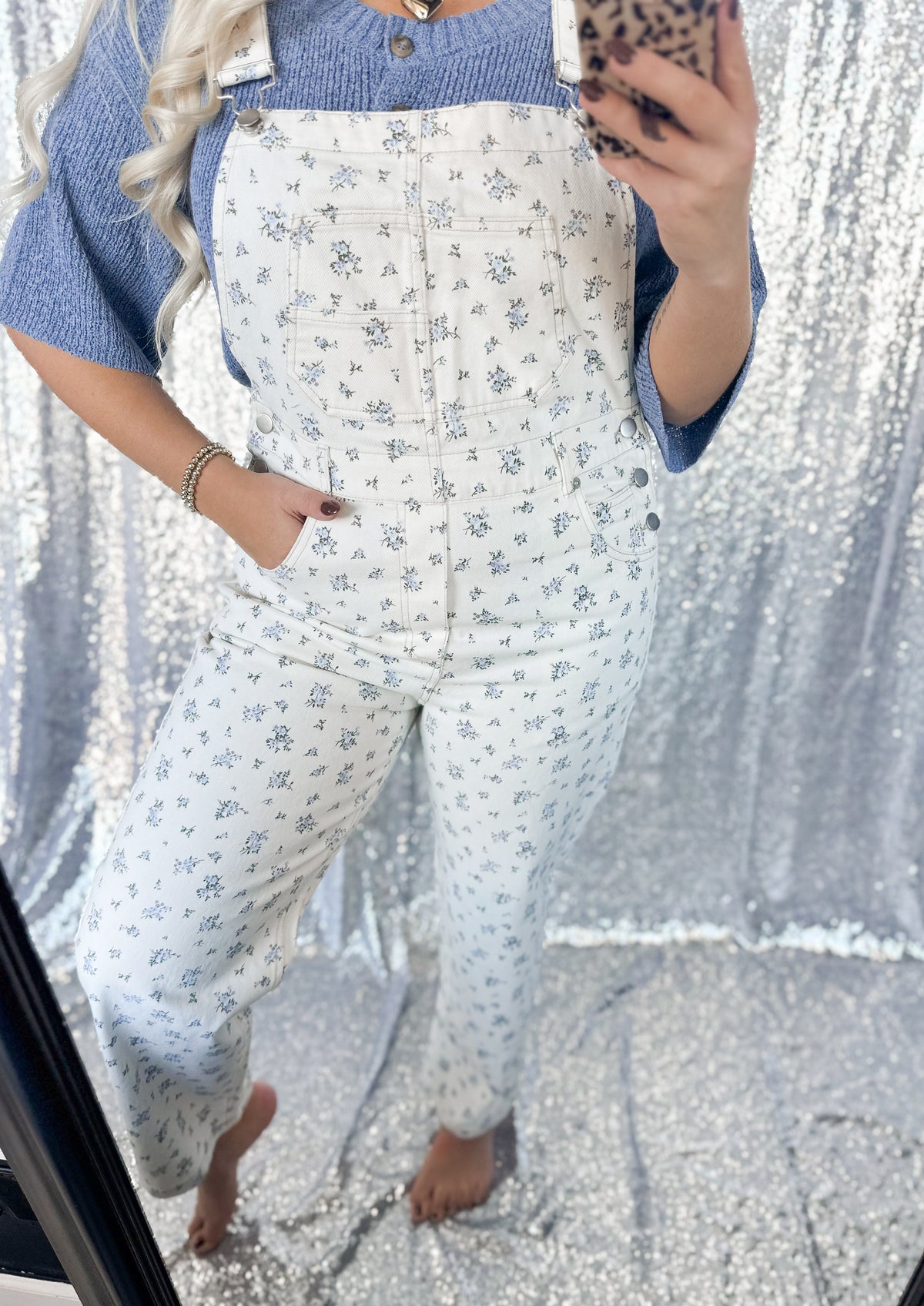 Blue Ditzy Floral Denim Overalls