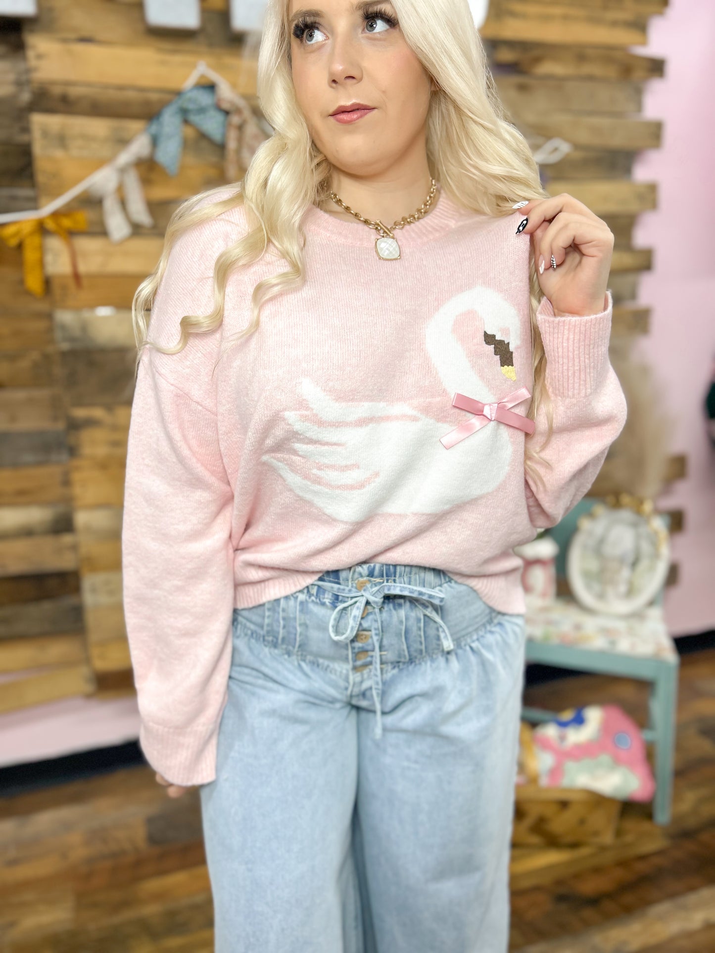 Pink Cottage Swan Sweater