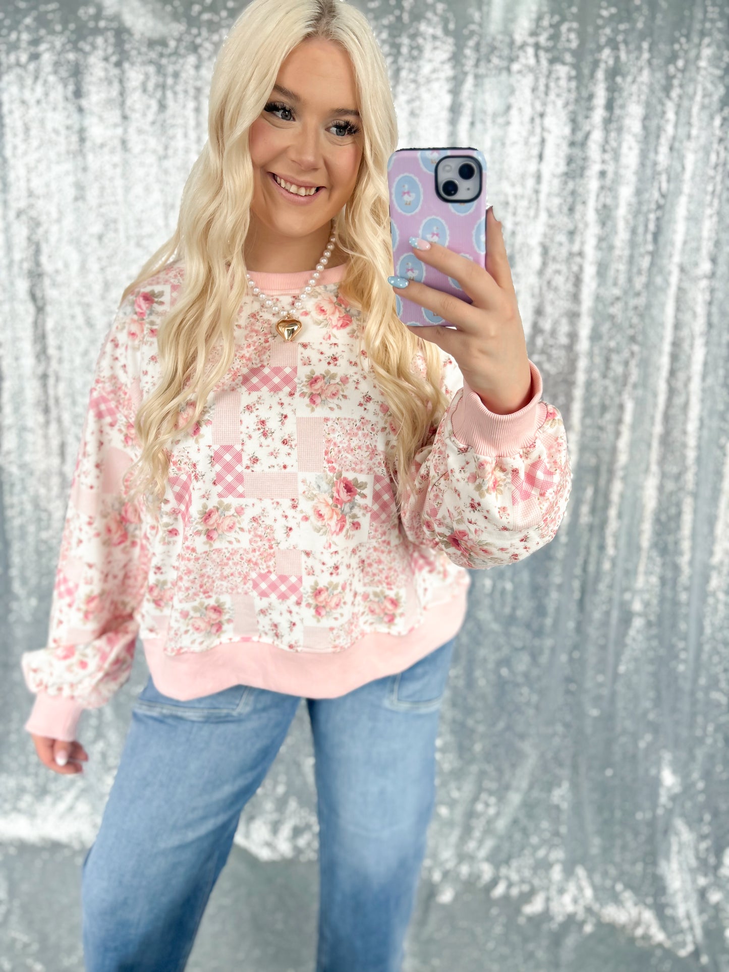 Pink Patchwork Gardens Oversized Crewneck