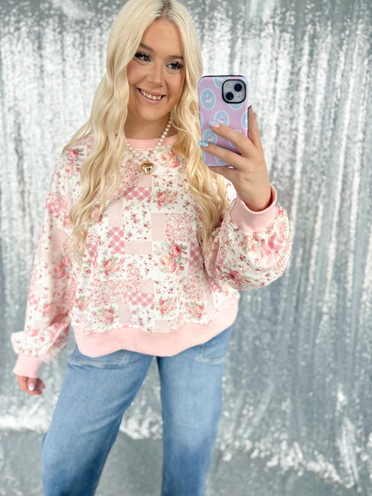Pink Patchwork Gardens Oversized Crewneck