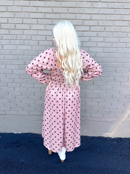 Mocha Polka Dot Maxi Dress