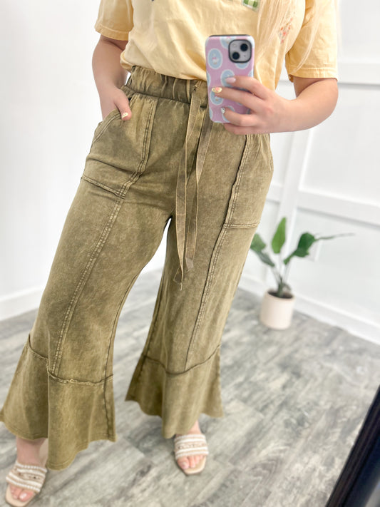 Acid Wash Flare Pants (Olive)