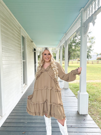 Taupe Ruffle Swing Dress