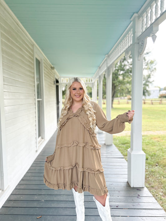 Taupe Ruffle Swing Dress