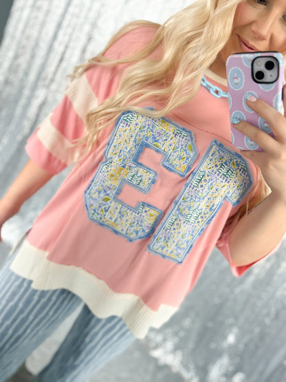Pink Varsity Patchwork Top