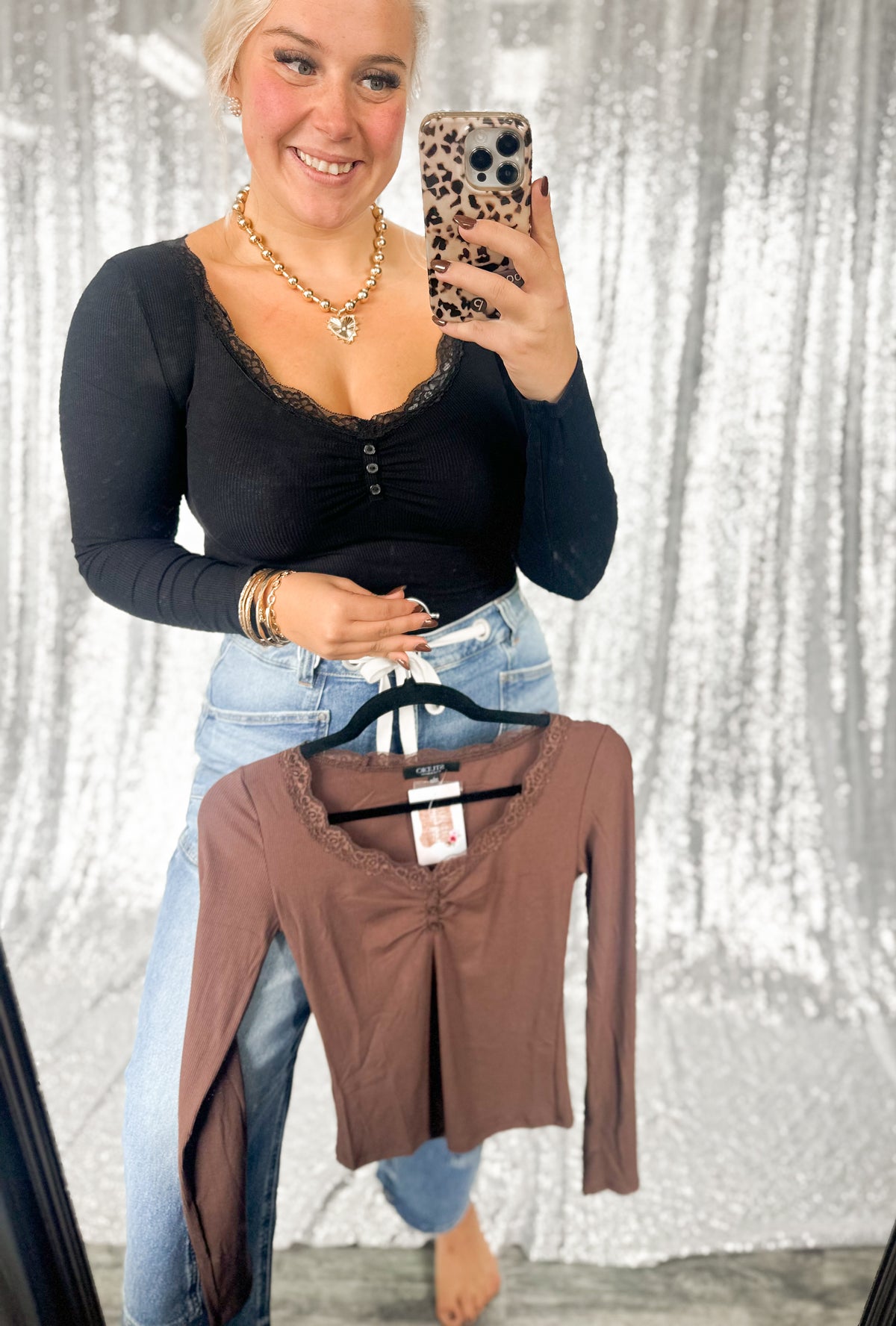 Lace Button Layering Tops