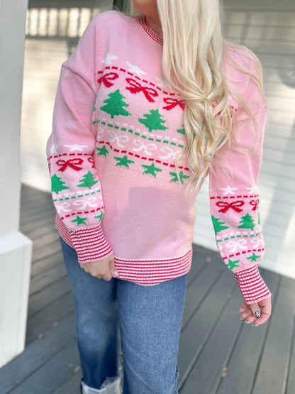 Pink Christmas Cottage Sweater