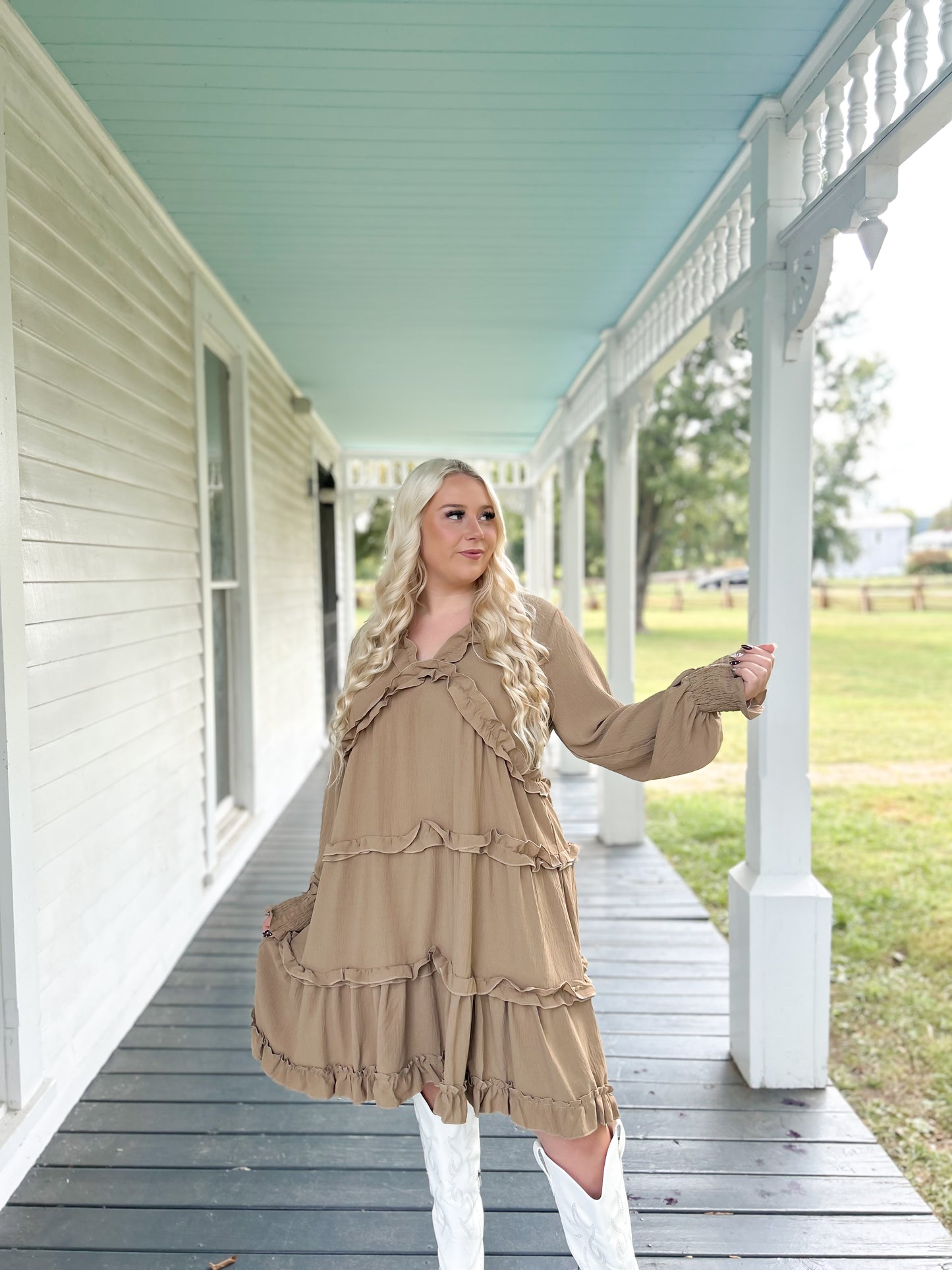 Taupe Ruffle Swing Dress