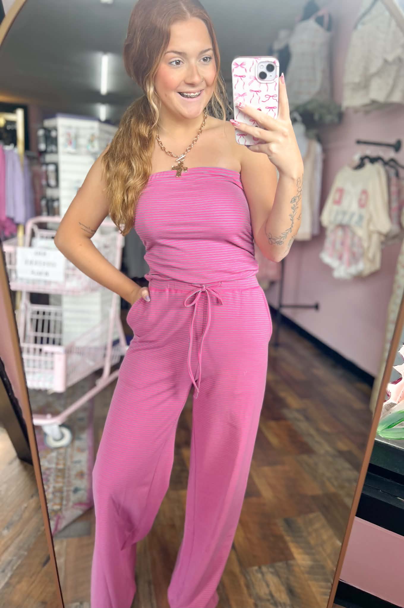 Pink & Aqua Striped Tube Top Set