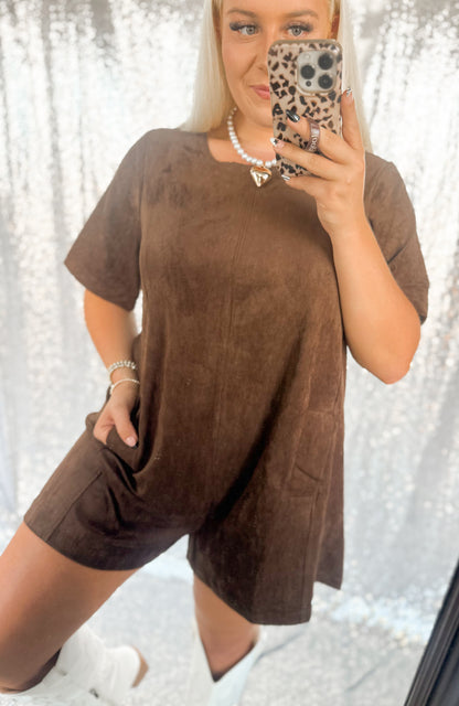 Brown Suede Pocket Romper