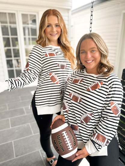 Striped Football Patch Crewneck