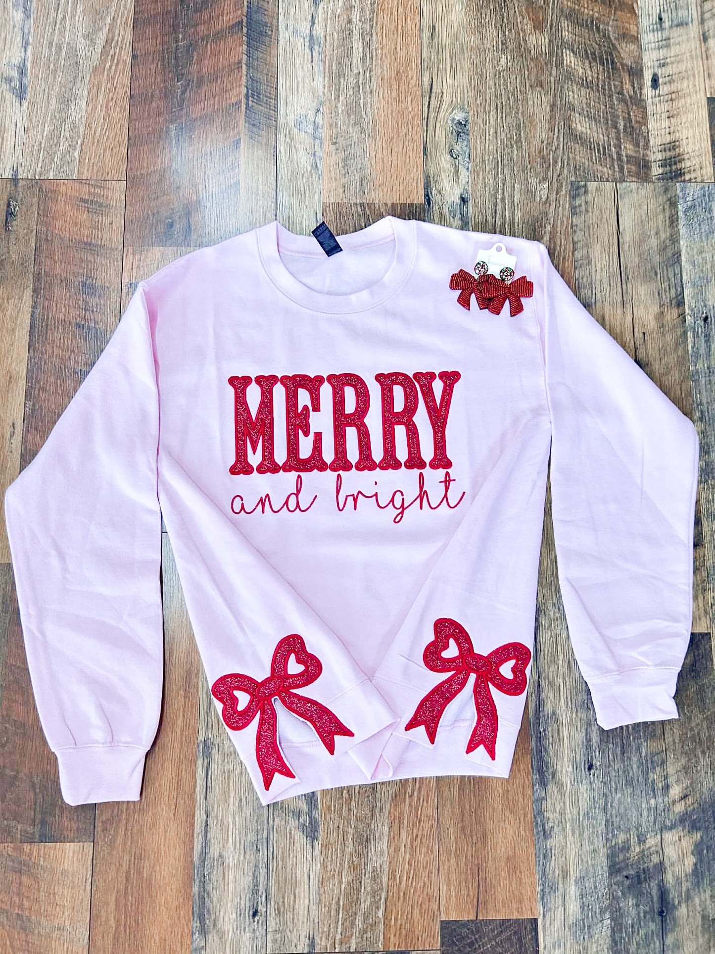 Merry & Bright Side bow Embroidered Crewneck