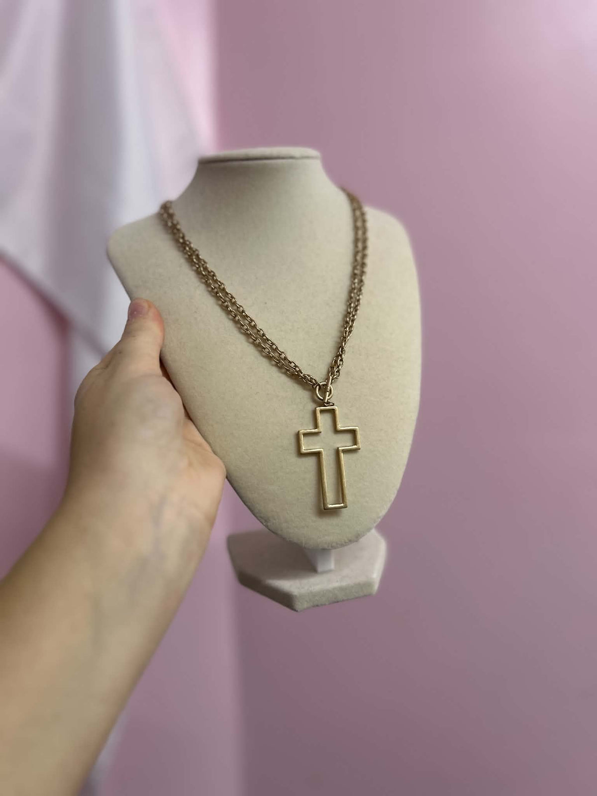 Two Tiered Gold Cross Necklace