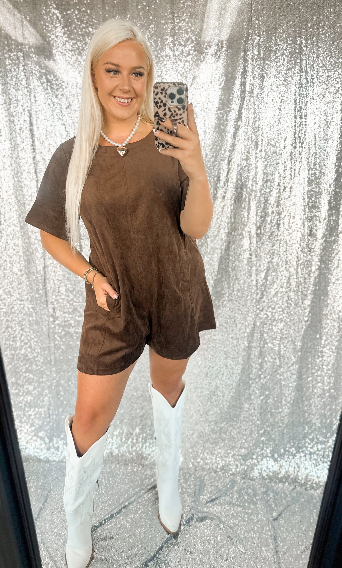 Brown Suede Pocket Romper