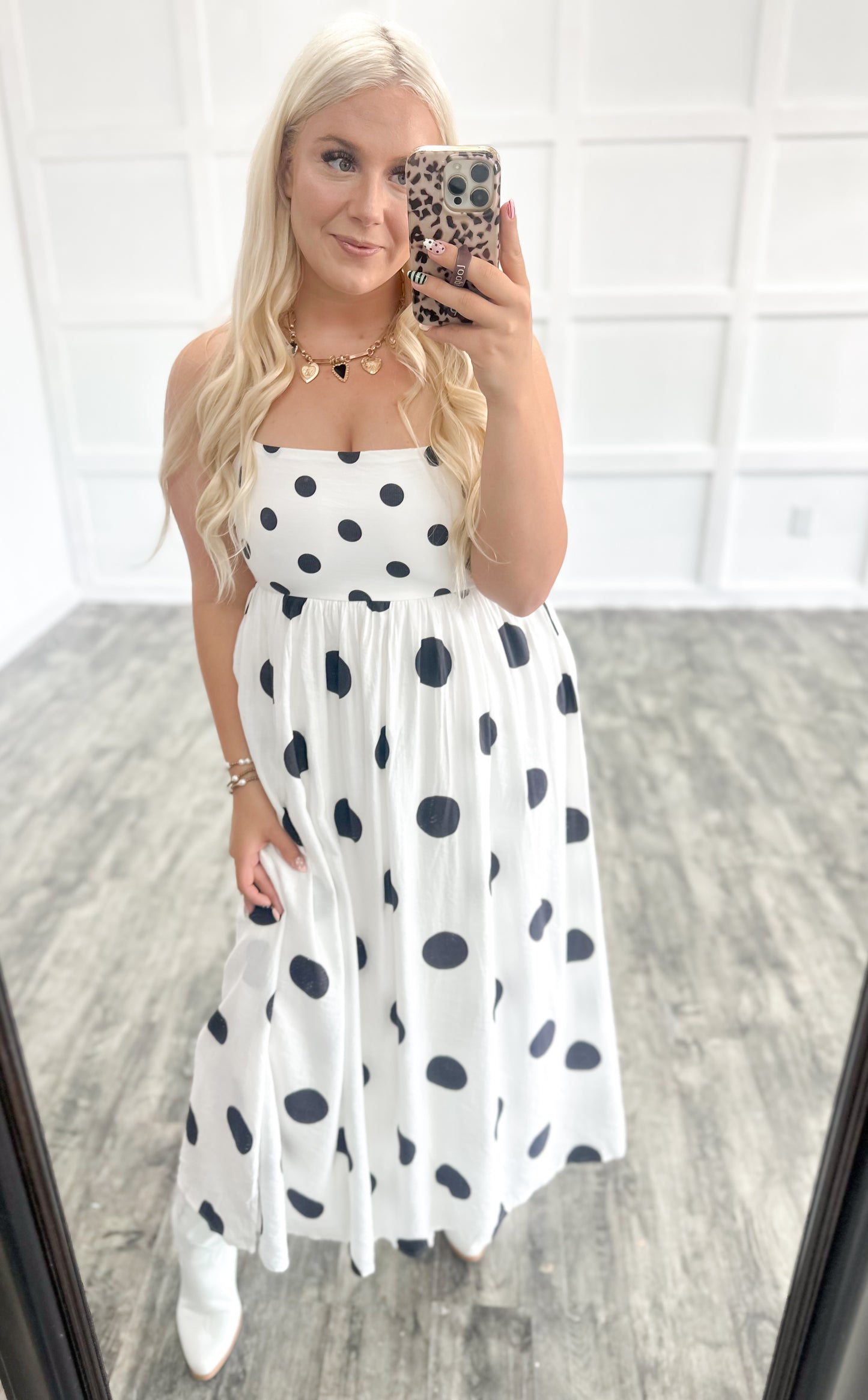 White Polka Dot Strap Maxi Dress