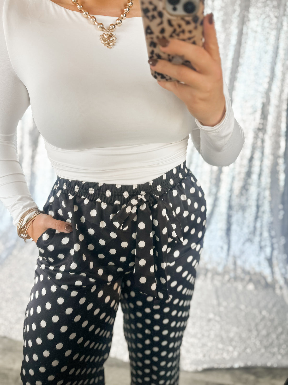 Black Polka Dot Satin Lace Pants