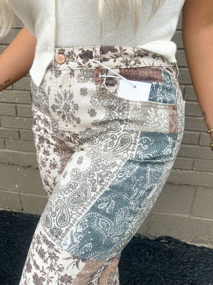 Fall Patchwork Cropped Straight Denim
