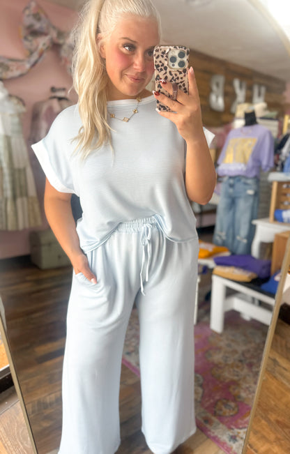 Baby Blue Pin-Striped Open Back Lounge Set