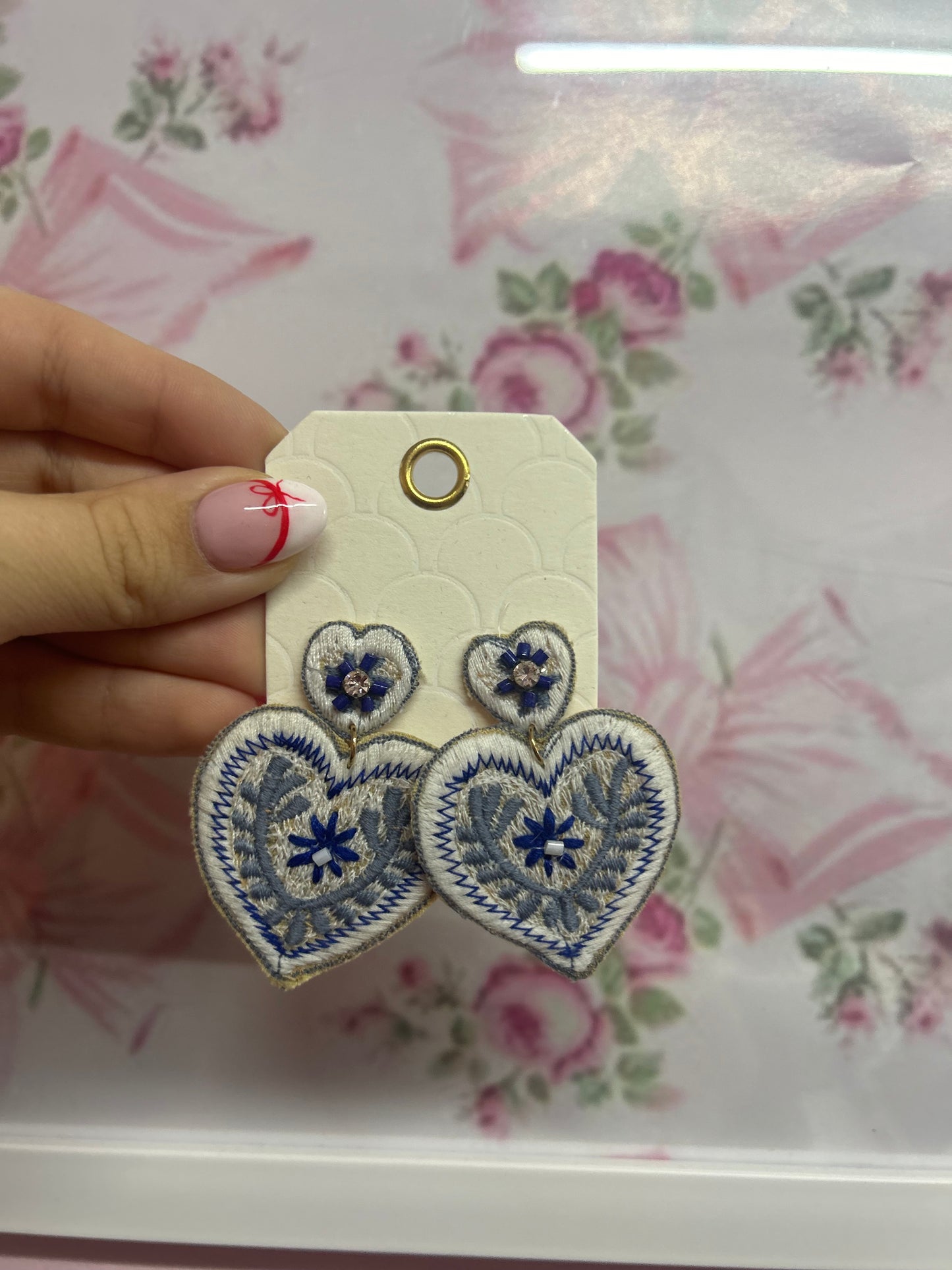 Embroidered Heart Earrings