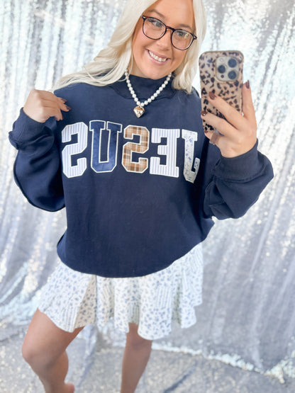 Navy JESUS patchwork Mockneck