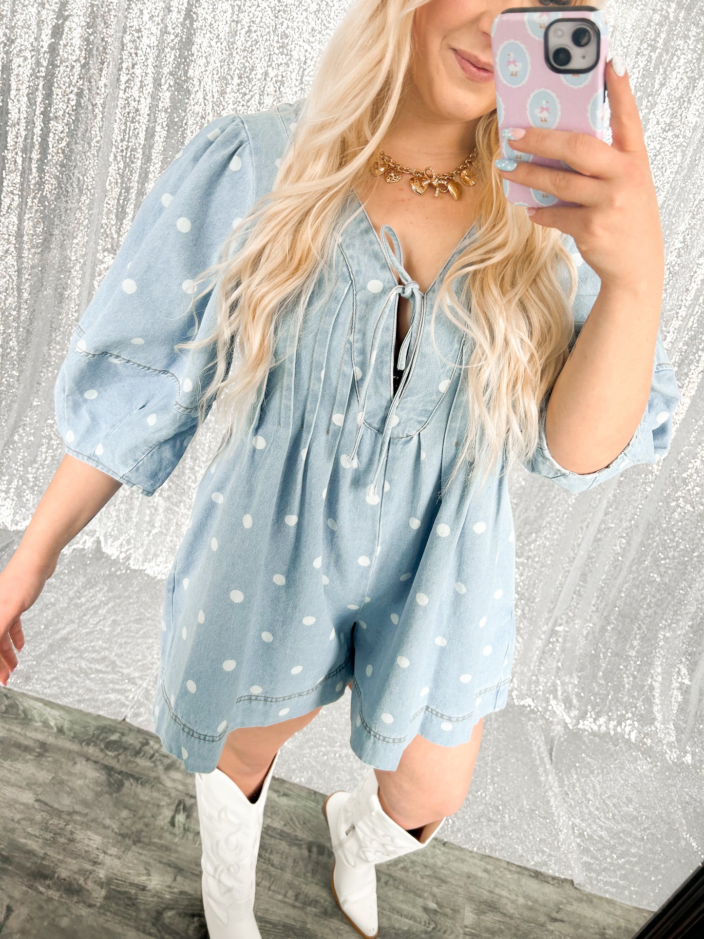 Denim Polka Dot Romper