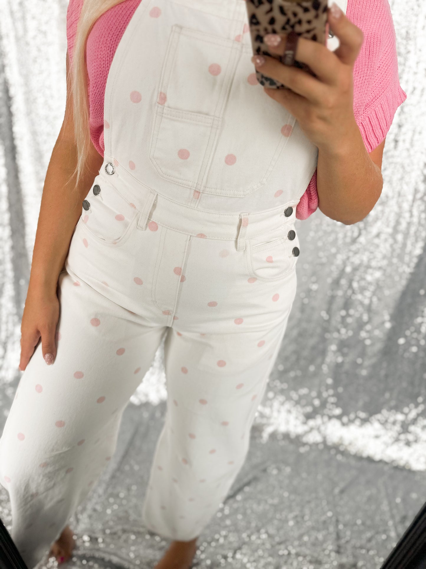 Pink Polka Dot Denim Overalls