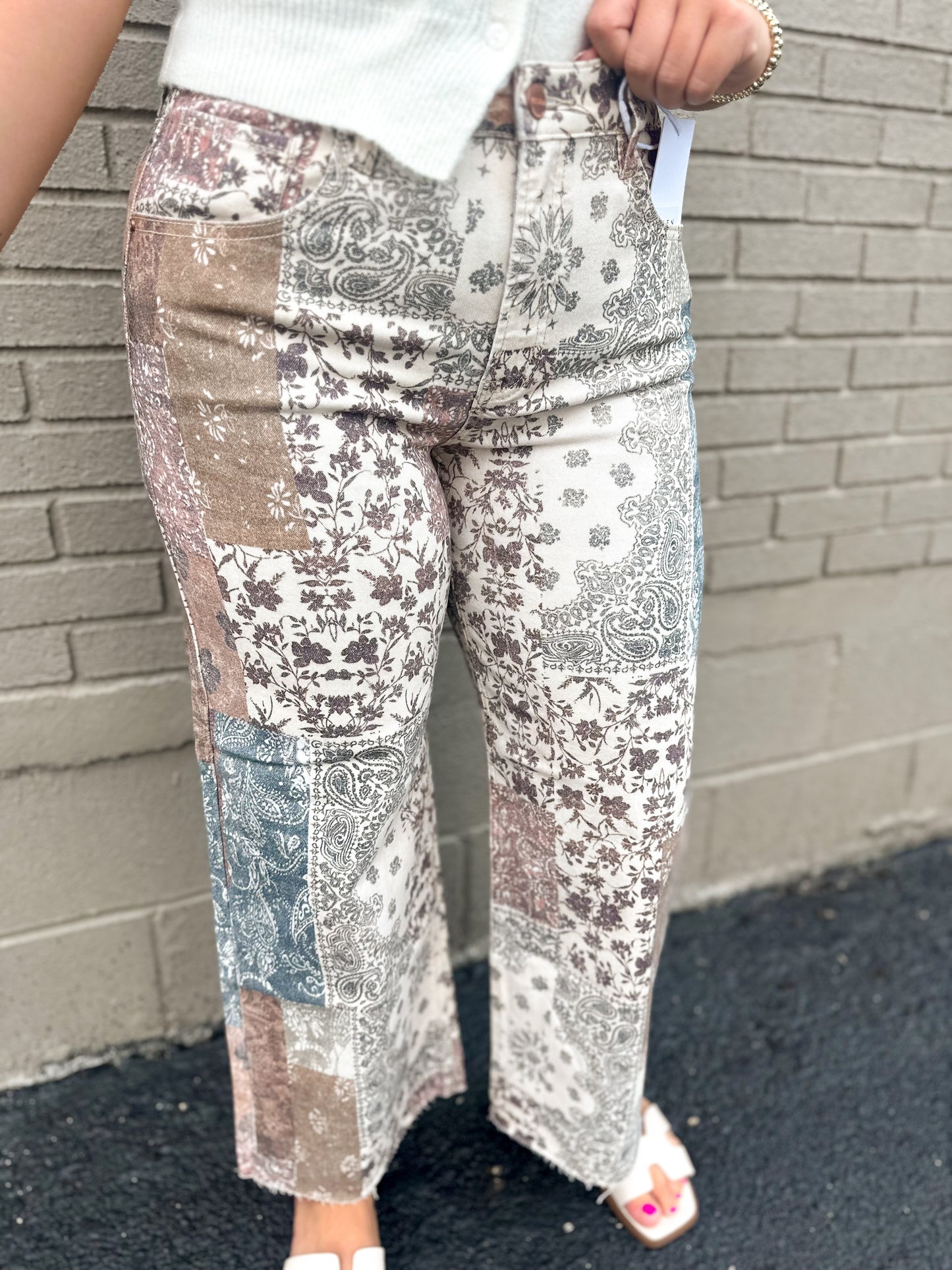 Fall Patchwork Cropped Straight Denim