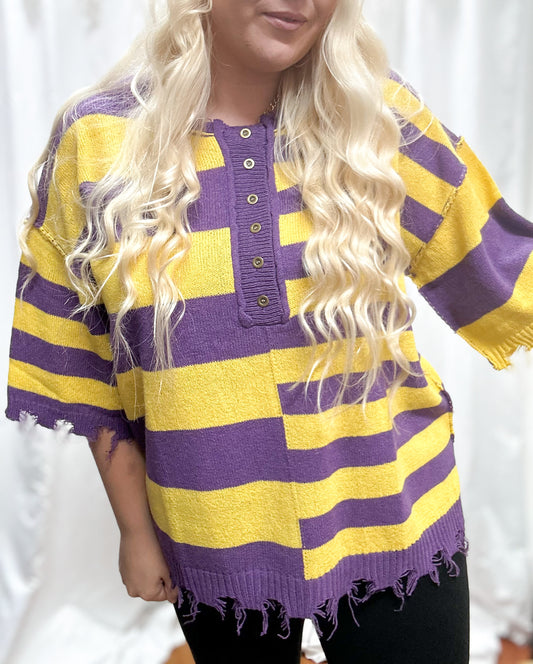 Purple Color block Distressed Top