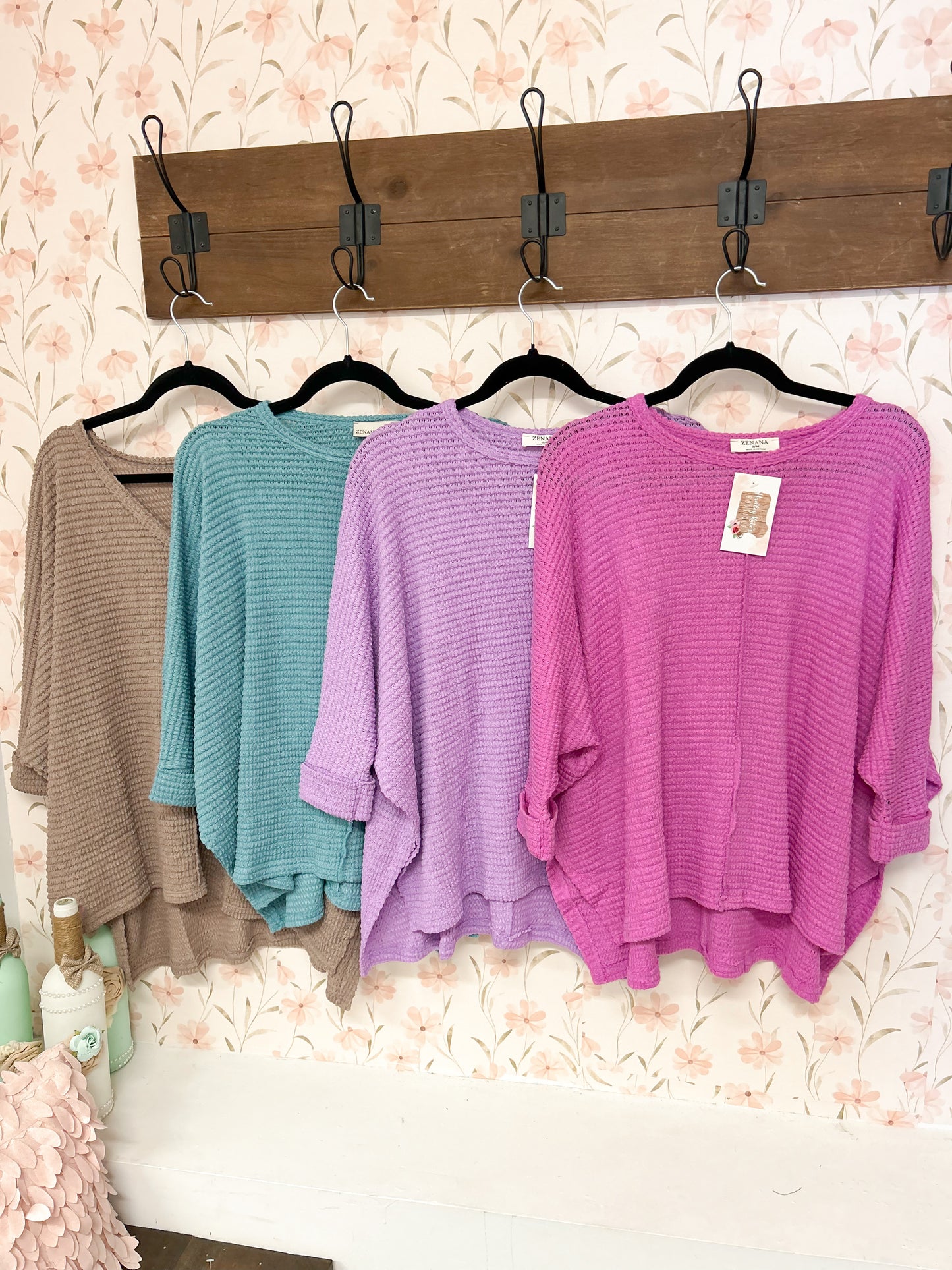 Dolman 3/4 Sleeve Waffle Tops