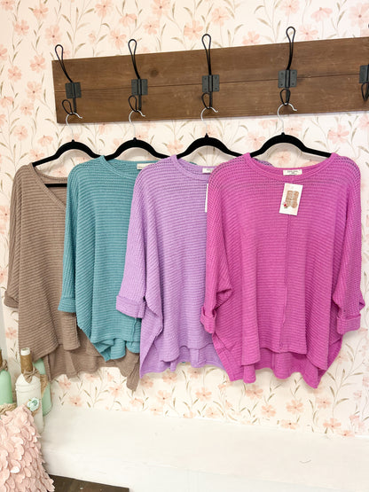 Dolman 3/4 Sleeve Waffle Tops