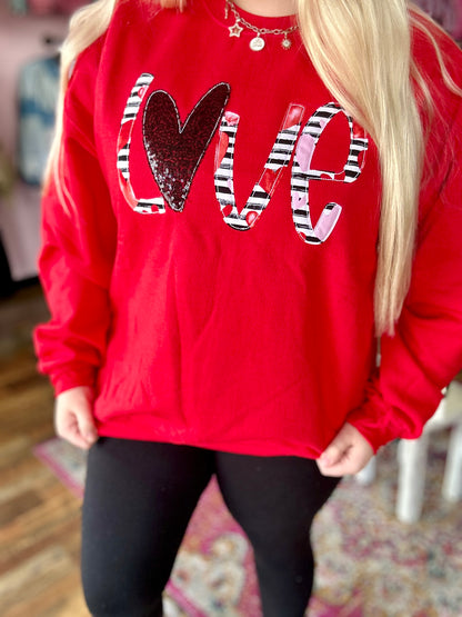 Red Love Appliqué Crewneck