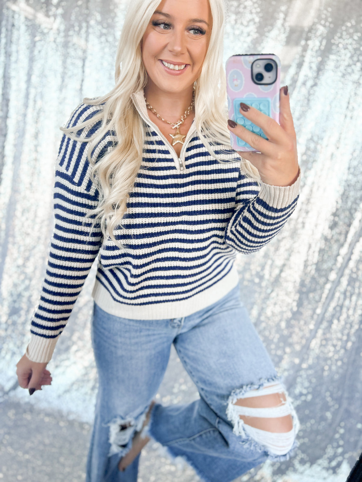 Royal Striped Knit Sweater 1/2 Zip