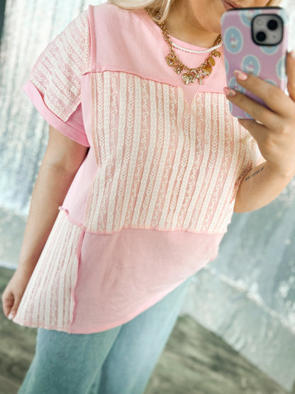 Pink & Lace Colorblock Top