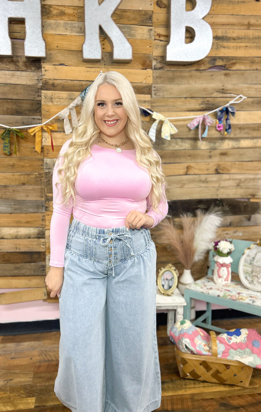 Delilah Wide Leg Button Denim