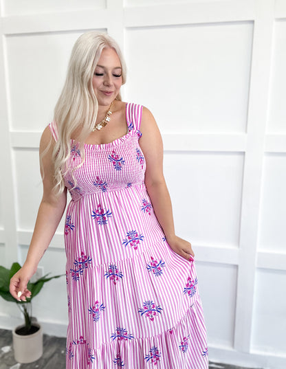Pink Blossom Pinstripe Maxi