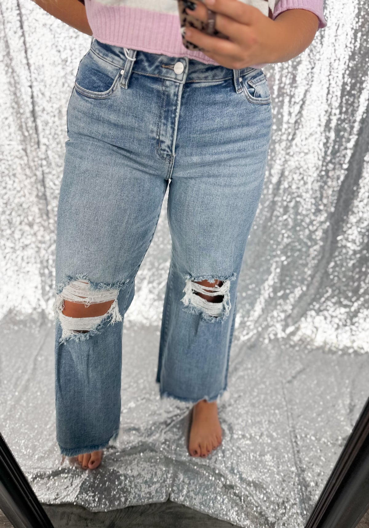 RISEN Medium Distressed Straight Denim